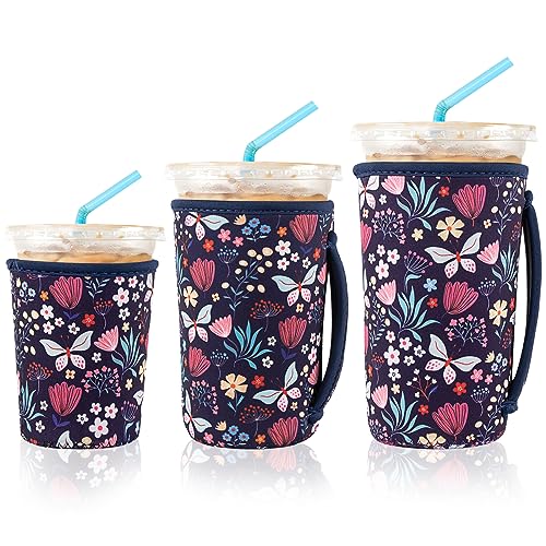Reusable Iced Coffee Sleeves - Insulated Neoprene for Cold Drinks - Butterfly Bush
