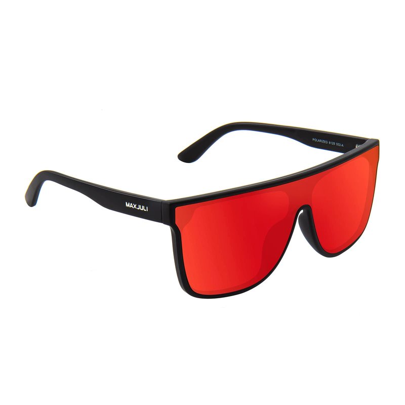 MAXJULI Polarized Sunglasses for Men and Women,UV400 Protection Sun Glasses with Flat Top Lens,Ideal for Driving Golf (Matte Black/Red)