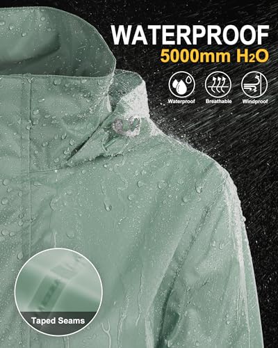 33,000ft Women’s Waterproof Rain Jacket - Lightweight Packable, Med, Light Green