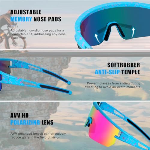 AVV Polarized Running Sunglasses Sky Blue & Pink Lens – Unisex Sports Shades