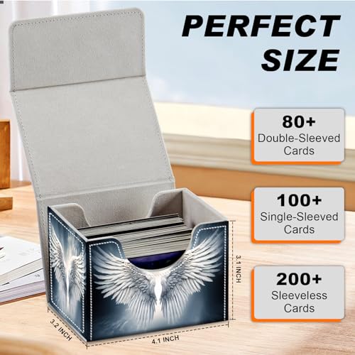 DEGDFSGR Sacred Angel Wing Card Storage Box 200+ Capacity MTG Deck Box with Magnetic Closure