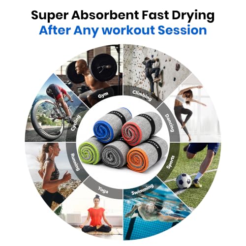 Microfiber Gym Towels - Quick Dry Odor-Free 5 Pack - 16x30.5 Inch