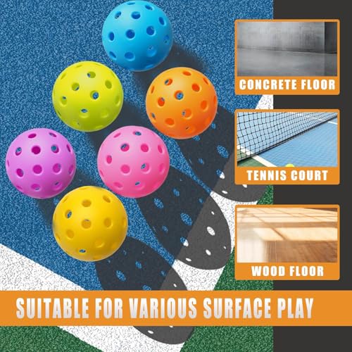 6 Pack High-Durability Pickleballs with Mesh Bag - Colorful & Consistent Bounce