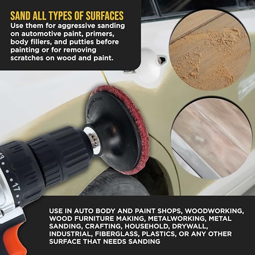 Dura-Gold 46-Piece 3" Diameter Surface Conditioning Sanding Discs Variety Pack - 15 Each Coarse, Medium, Fine Grit Quick Change Roll Lock, 1/4" Drill Backing Pad Rust and Paint Removal Oxidation