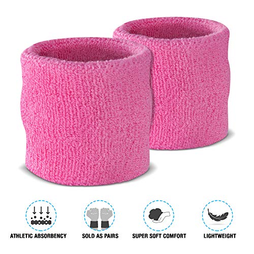 Absorbent Pink Wrist Sweatbands for Gym, Basketball & Tennis