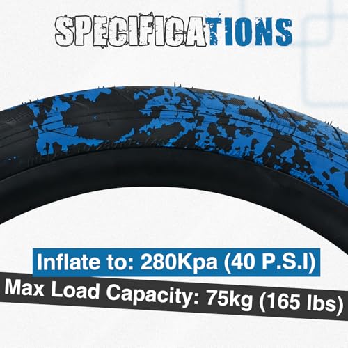 WEEROCK 20 Inch BMX Tire 2.4 Wide Blue Camouflage - 2 Pack with Inner Tubes