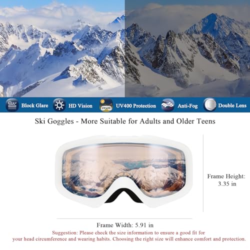 Karsaer Matte White Frame Orange Lens Ski Goggles OTG Anti-Fog UV Protection VLT 60%