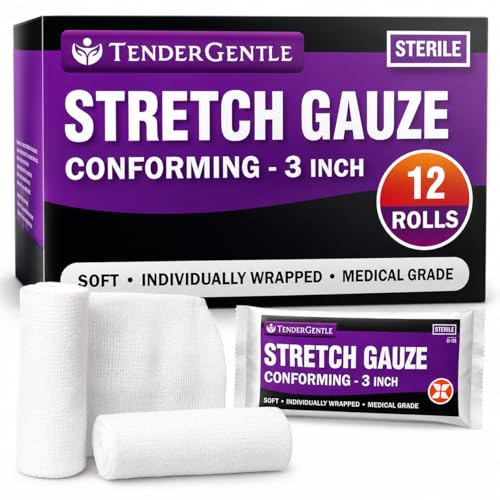 TenderGentle 12 Pack 3-Inch Sterile Conforming Stretch Gauze Rolls for Wounds