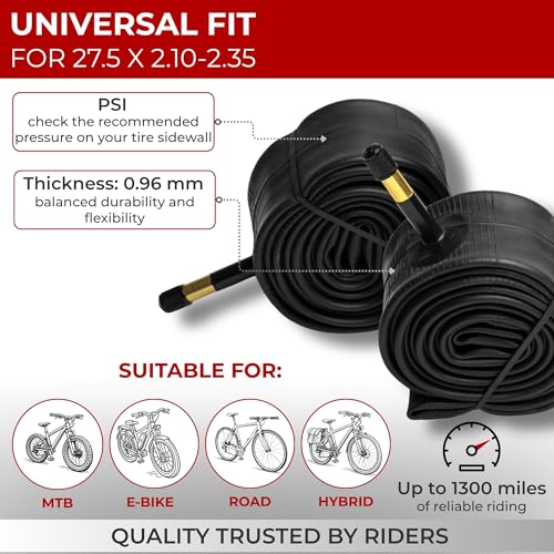 Fincci 27.5 Inch Bike Inner Tubes 2 Pack with 48mm Schrader Valves, Fit 2.1-2.35 Wide Tires