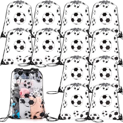 Soccer Style Clear Drawstring Bags Pack – Waterproof Plastic Sports Gift Bags for Soccer Events & Gym
