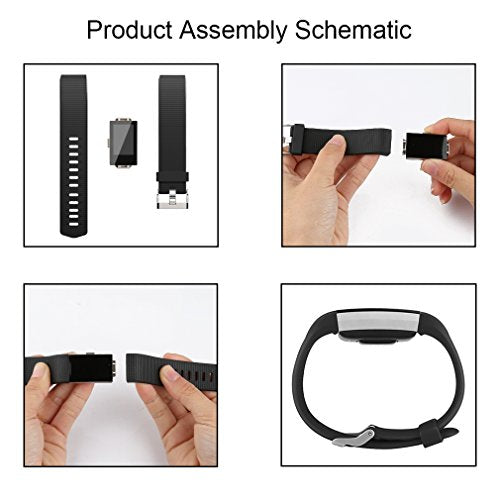 Sports Bands for Fitbit Charge 2 - 2 Pack Adjustable Waterproof - Black/Black