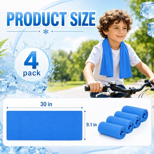BobbleT Kids PVA Cooling Towels 4 Pack – Blue, Instant Neck & Face Towels