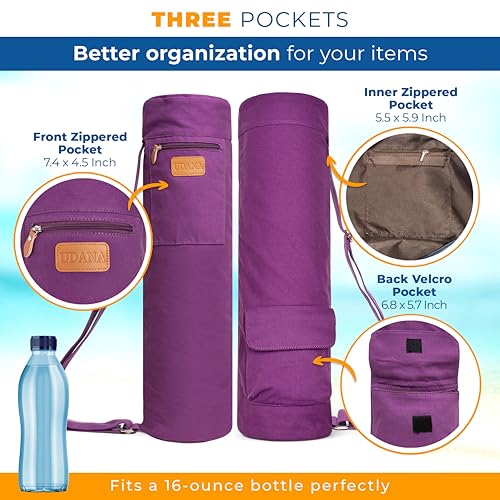 Large Canvas Yoga Mat Bag - Full-Zip with 3 Pockets, Purple