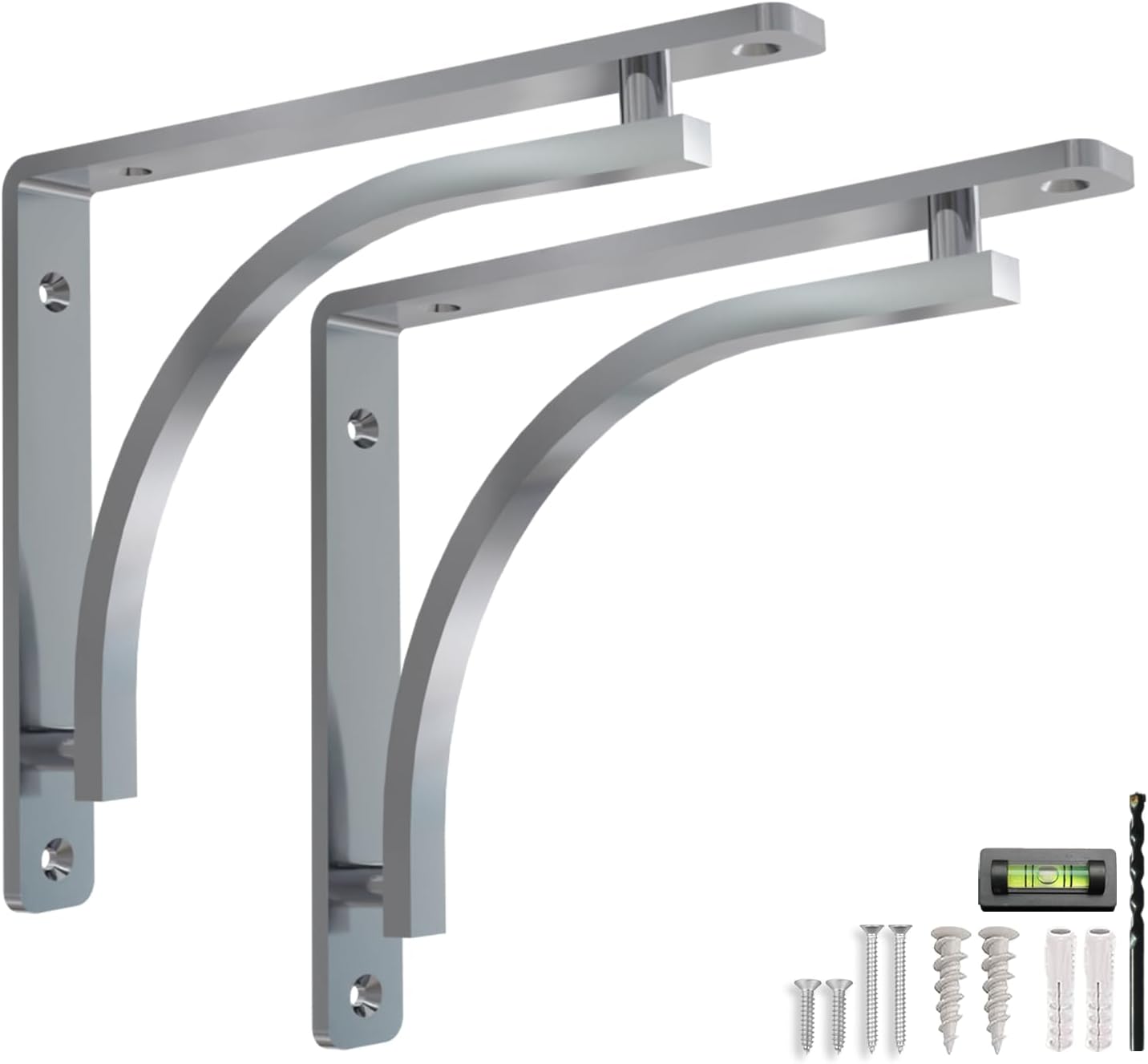 Heavy Duty 8-Inch Black Shelf Brackets - Wall Mounted L Bracket Set of 4 with Hardware