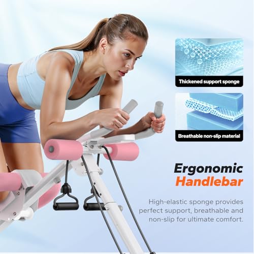 Adjustable Ab Trainer Machine - Foldable Abdominal Equipment - White & Pink
