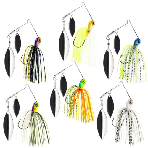 Reaction Tackle Spinner Bait 3-Pack - Compact Fishing Lures with Flash and Vibration for Bass, Trout, Pike, Salmon & Walleye, 3/8 Oz
