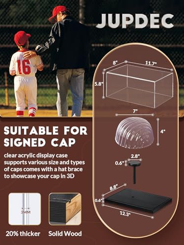 Clear Acrylic Baseball Cap Display Case with Wood Base