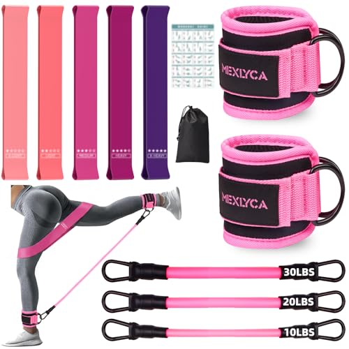 Mexlyca Pink Resistance Bands Set – 8-Piece Workout Kit with Ankle Cuffs & Carry Bag