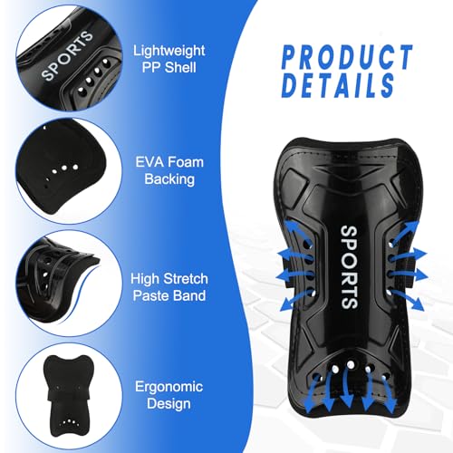 Lightweight Soccer Shin Guards with Socks for Kids - Black, Small