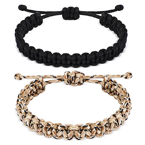 Adjustable Paracord Bracelet Set for Men and Boys - Camo & Black