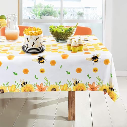 Bee Tablecloth - 2 Pack 108"x54" Disposable Plastic Cover