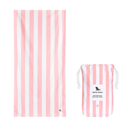 Dock & Bay Quick Drying Towel - for Sports & Gym - Compact, Lightweight - 100% Recycled - Includes Bag - Cabana - Malibu Pink, Medium (130x70cm, 51x27)