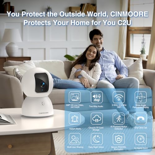 3K Baby/Pet Security Camera with 64GB SD Card, No Monthly Fee, 360¡Æ Pan-Tilt, Color Night Vision, AI Cry/Motion Detection, 2-Way Talk, WiFi 6, Compatible with Alexa