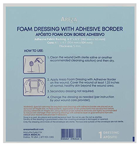 Areza Medical 6.5x6.5 in PU Foam Wound Dressing with Adhesive Border – Sterile (5 pcs)