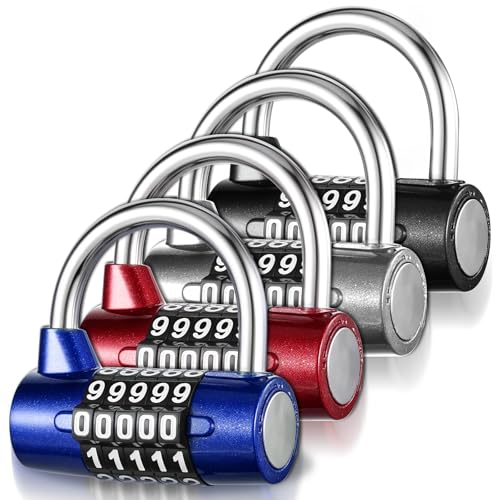 4 Pcs 5 Letter Combination Lock Heavy Duty Gym Locker 5 Digit Word Locker Keyless Resettable Metal Lock for College Gym Toolbox Hasp Cabinet (Number)