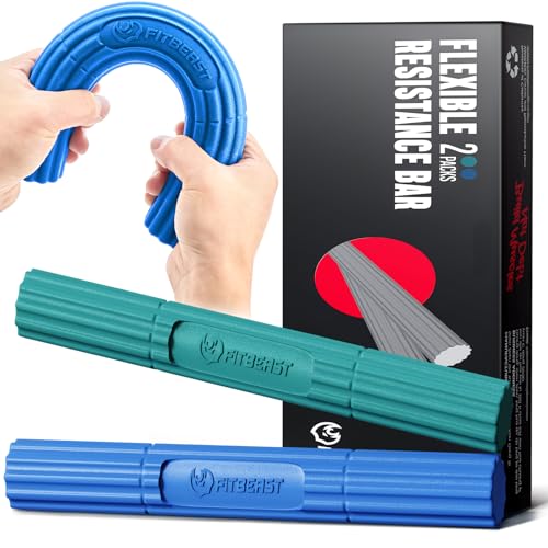 FitBeast 2-Piece Resistance Therapy Bar Set for Tendonitis & Elbow Pain Relief – Green & Blue
