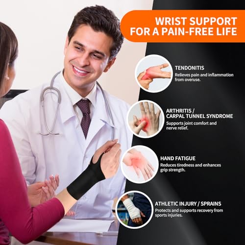 Adjustable Wrist Brace for Carpal Tunnel & Tendonitis - Black, Large