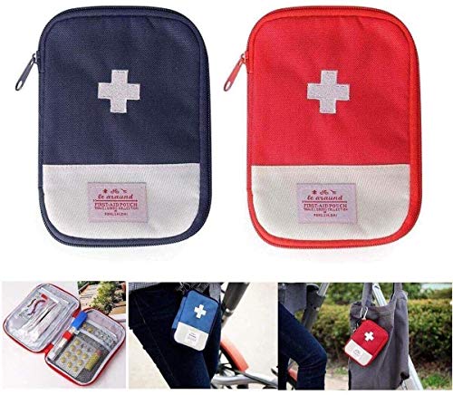 First Aid Kit Bag - Mini Medical Storage Pouch, Red & Blue, Small Size