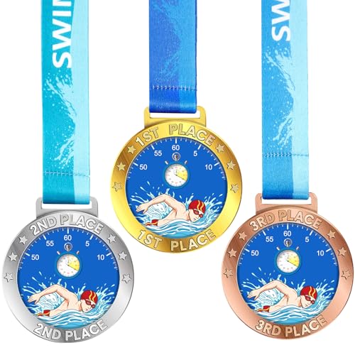 Swimming Award Medals Set - Gold, Silver, Bronze - 3 Pieces
