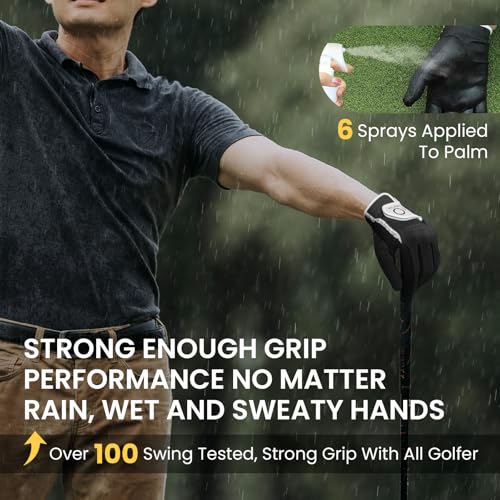 Rain Grip Golf Gloves - Black, Large | Flexible All Weather Comfort