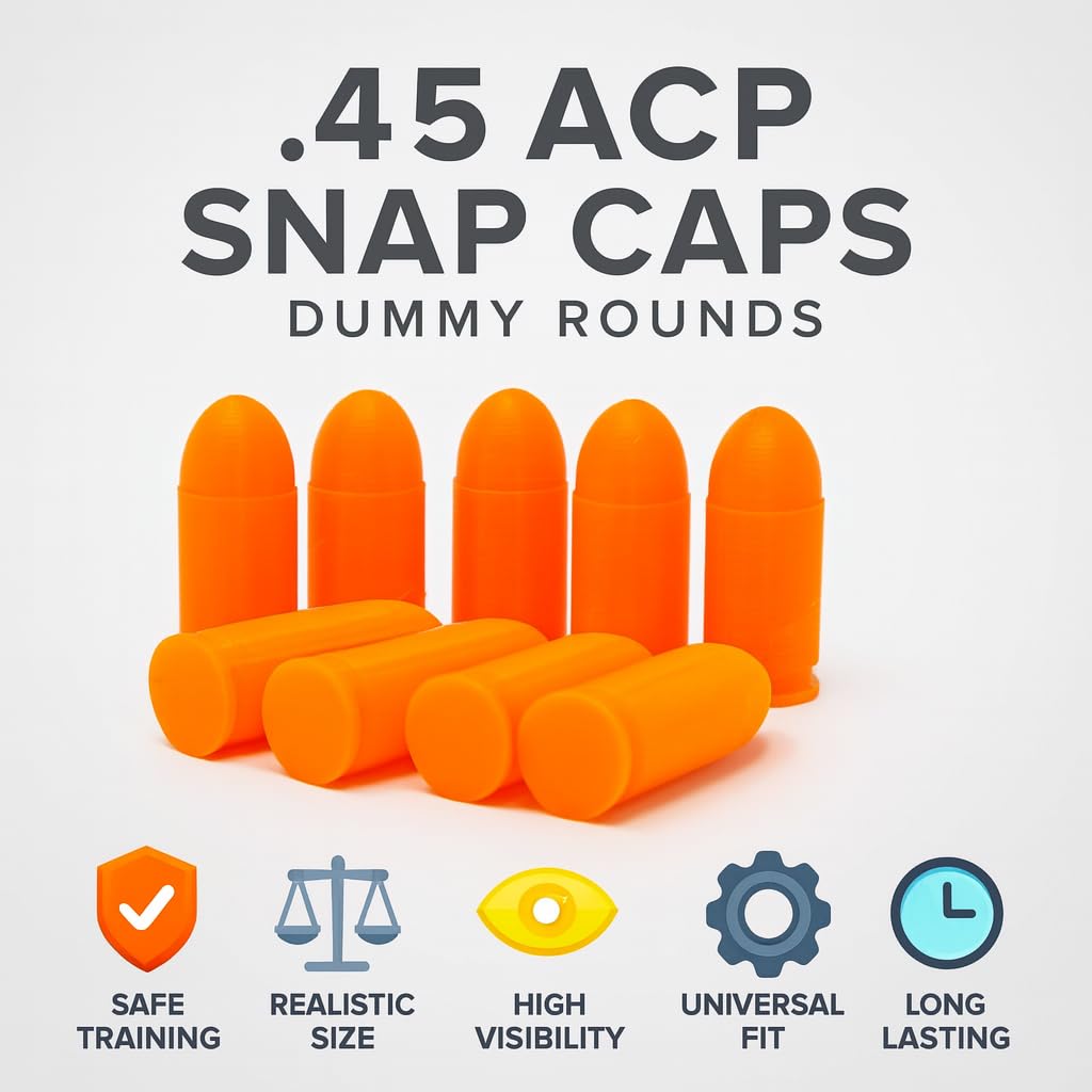 TechStudio3D .45 ACP Snap Caps – Inert Dummy Rounds for Dry Fire Training – Durable & Reusable – High Visibility – 5/10/20 Pack (10 Pack)