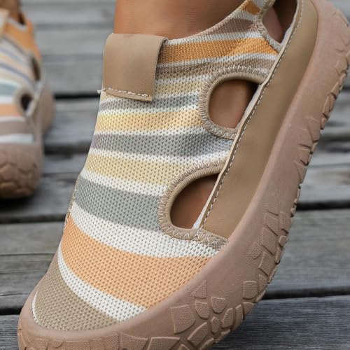 Chunky Platform Sneakers for Women - Khaki Wedge Walking Shoes