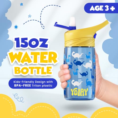 Kids Water Bottle with Straw - 15 oz Dino Design