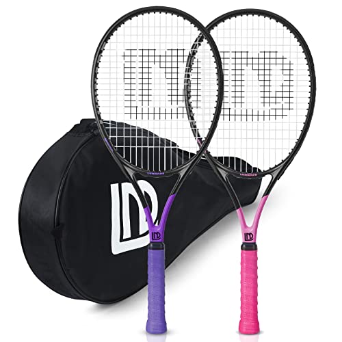 LUNNADE 2-Pack 27 Inch Tennis Rackets – Purple & Pink, Pre-Strung, Lightweight for Beginners to Intermediate