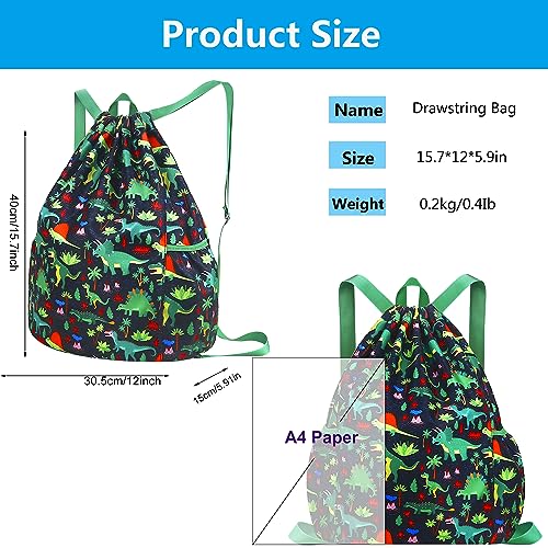 Drawstring Backpack for Kids - Large Capacity Dinosaur Daypack - Color13