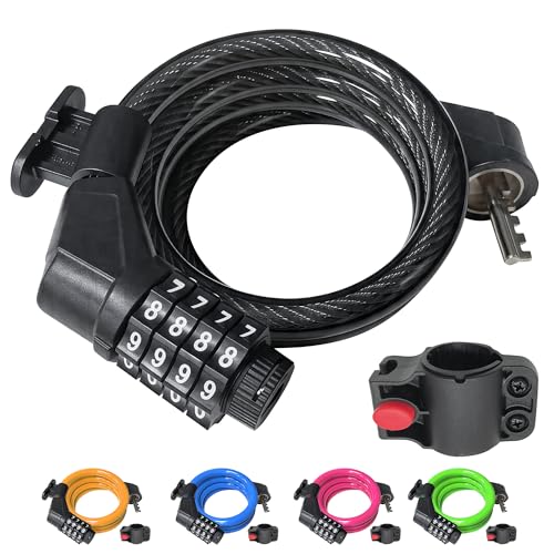 4-Digit Resettable Bike Lock Cable - 3 Feet Long, 10mm Thick, Black