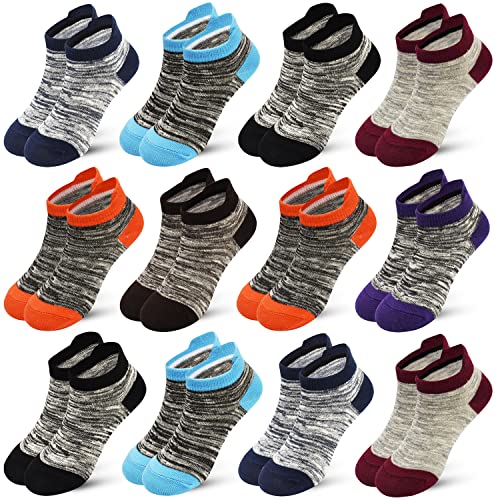 Kids Ankle Athletic Socks - 12 Pairs, Multicolored, Ages 7-10