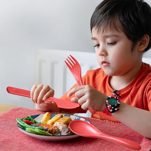 Reusable Travel Utensils Set - 2 Red Wheat Straw Cutlery