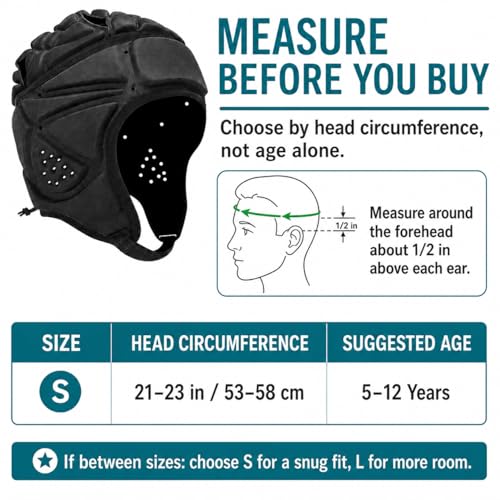 Youth Football Helmet Padding - Adjustable Soft Shell Rugby Helmets, Black Small