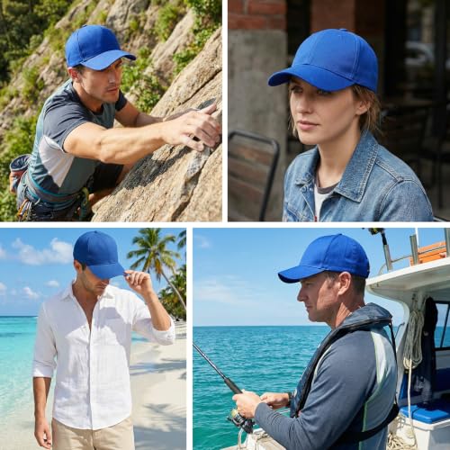Blue Cotton Baseball Cap for Men Women Adjustable Outdoor Running Hat