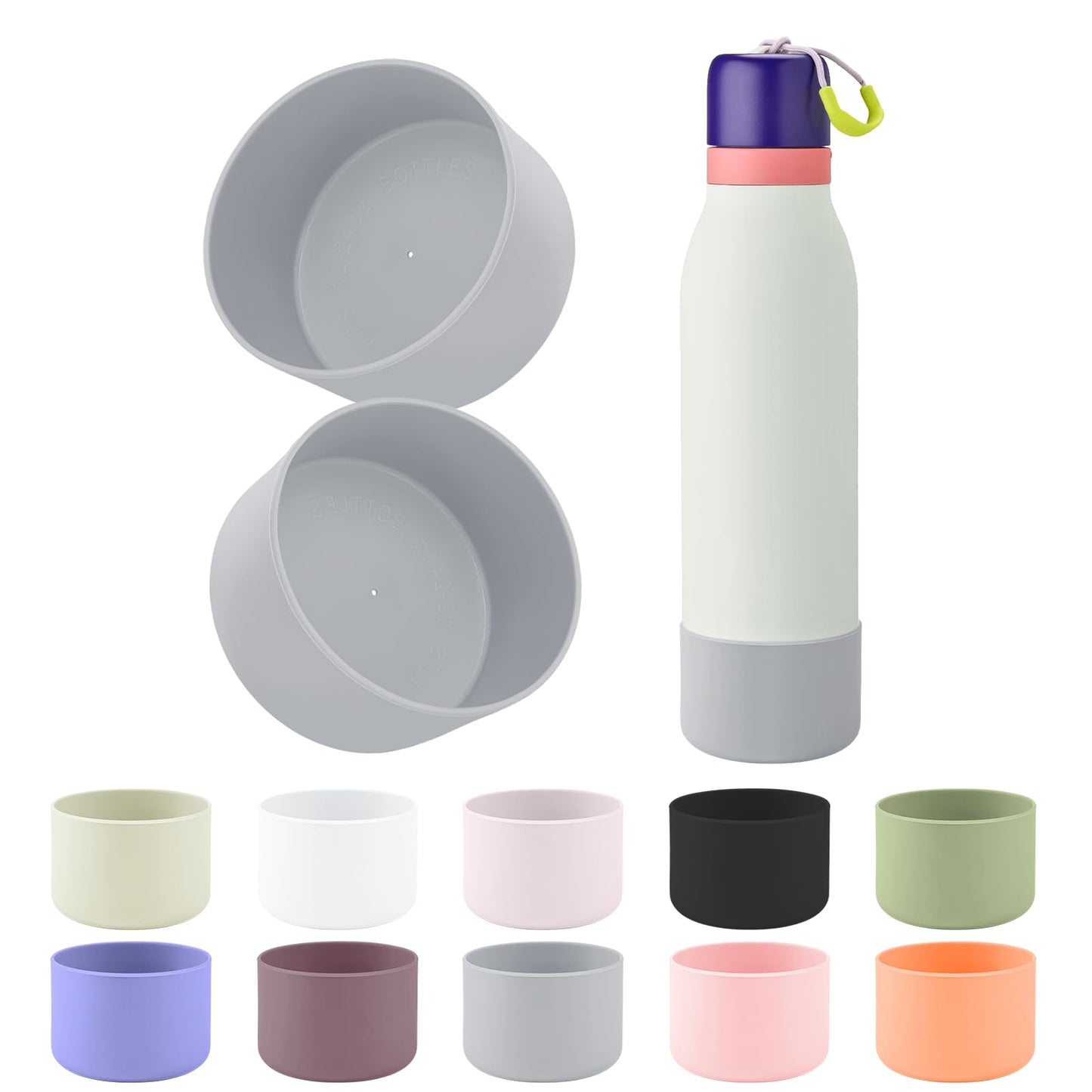 BKBY 2pcs Silicone Boot Compatible with Owala FreeSip Twist 24oz, Anti-Slip & Anti-Scratches Protective Sleeve Bottom Cover for Owala FreeSip Twist Water Bottle (Gray)