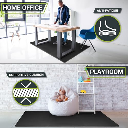 Extra Thick EVA Foam Exercise Puzzle Mat - Black, 6 Tiles (24 SQ FT)