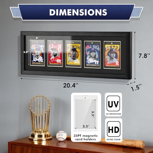 efunny 5-Pack Black Magnetic Card Display Frames with UV Protection for Trading Cards