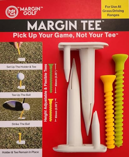 Margin Golf Margin Tee Holder with Flexible 2.5" & 3.25" Tees – Height Adjustable, Stays Upright on Grass Driving Range