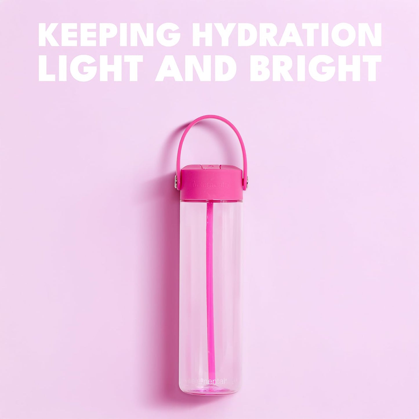 Elemental Splash Water Bottle with Straw - BPA-Free Tritan Plastic Reusable Water Bottle with Strap - Ideal for Travel, Gym and Sports - Leak Proof when Spout is Closed - 26oz - Hot Pink