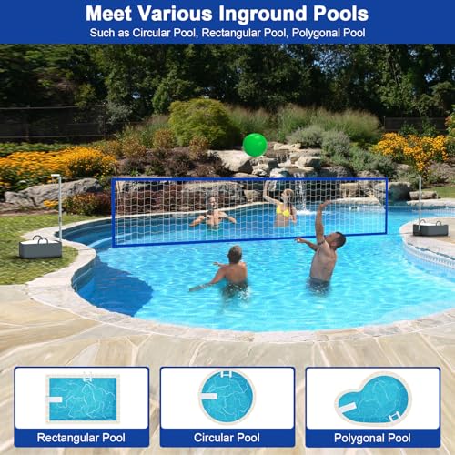 Solar-Powered Pool Volleyball Net Set with LED Lights - Adjustable 15-32FT